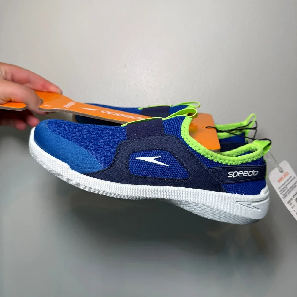 Speedo Junior Shore Explore 2.0 Blue Lime Green Water Shoes Kids Size M 2-3 NEW